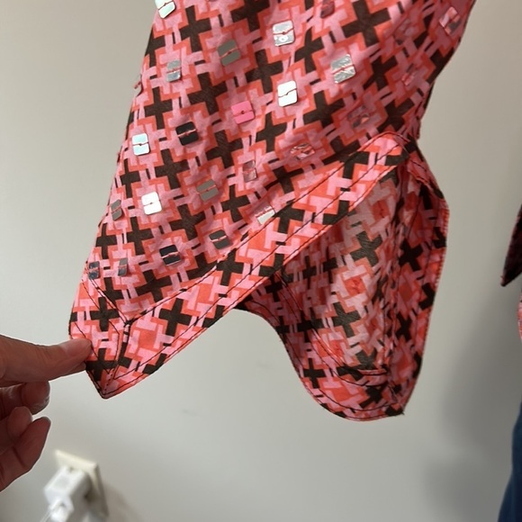 Tory Burch Boho Pink Printed Long Sleeve V Neck Blouse with Sequins Sz 8 - Picture 8 of 11